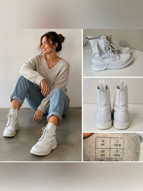 Dr. Martens White Leather Lace-Up Combat Boots Women’s Size 8